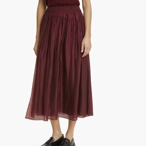 Vince Smocked Waist Midi Skirt Vince Burgundy